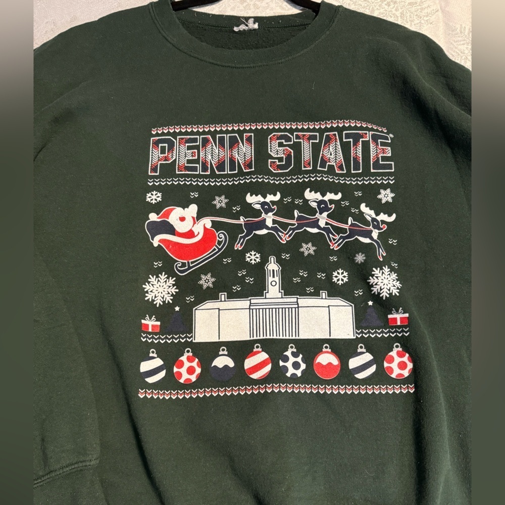 Vintage Penn State Christmas Santa Men's Oversized Sweatshirt 2XL Unisex Green - Picture 7 of 9